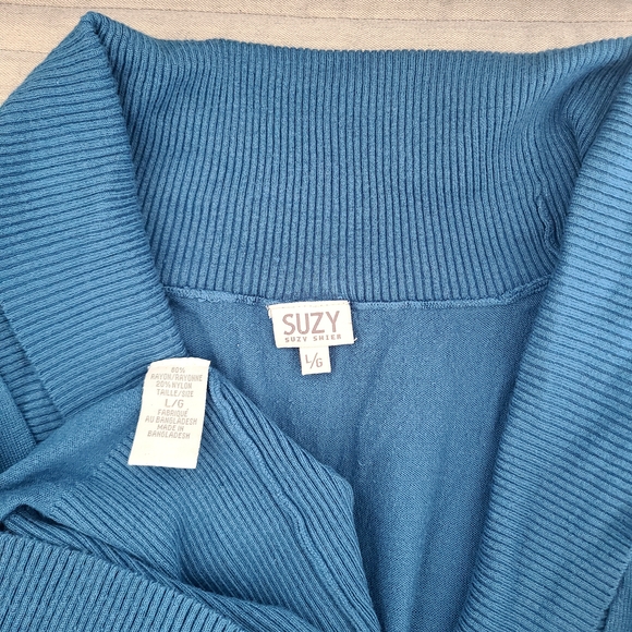 Teal Blue Knit Tunic Sweater - Buckle Detail - Size Large - Picture 7 of 7